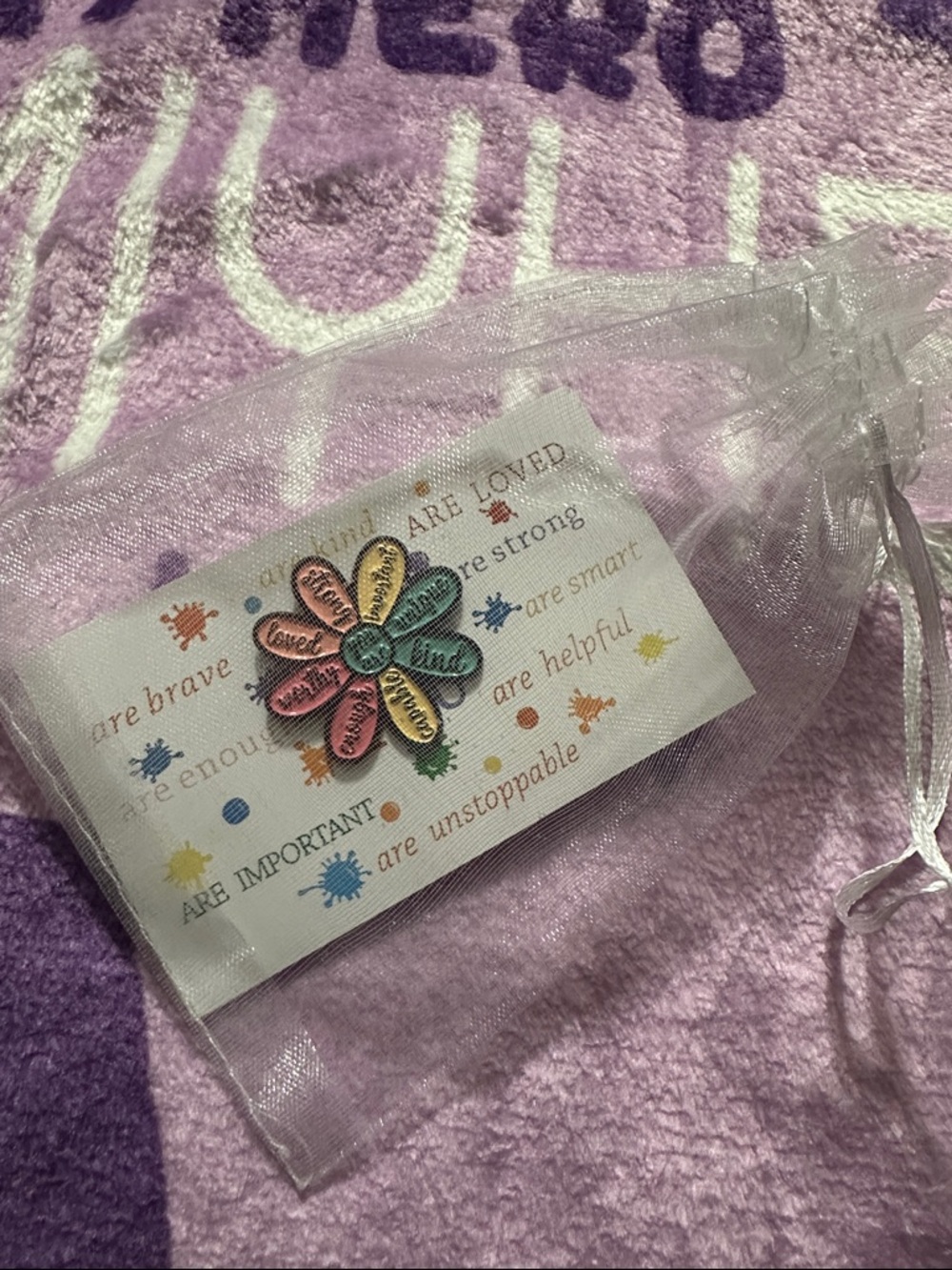 YOU ARE Inspirational Multicolor Flower Pin - with Positive Affirmation Card - Picture 3 of 6